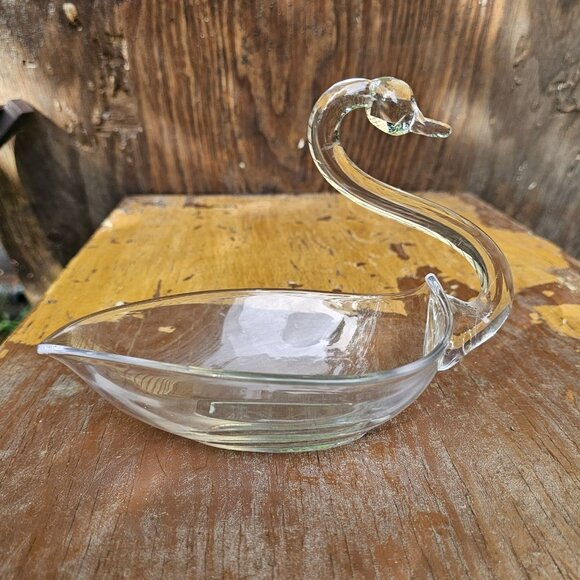 Duncan Miller Vtg MCM Clear Art Glass Figural Swan Trinket Candy Soap Dish 1960s - Picture 6 of 7